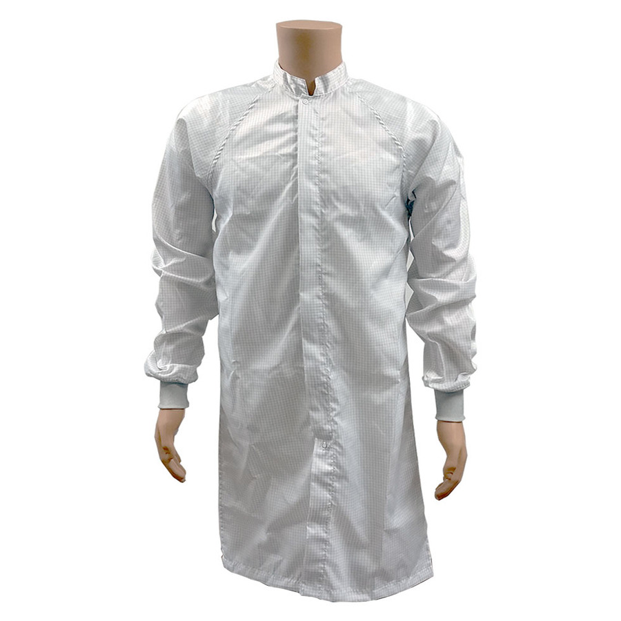 Transforming Technologies JLM6204WH ESD-Safe Cleanroom Frock with ESD Knit Cuffs, Large, White