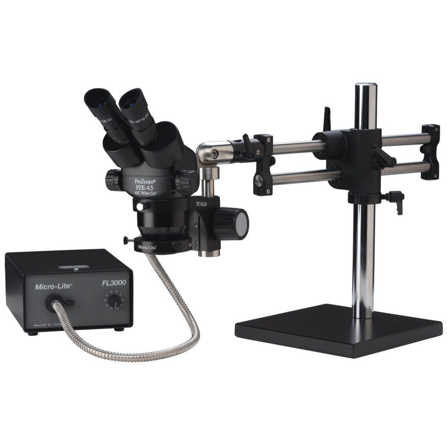 O.C. White TKPZE-A ProZoom® 4.5 Extended Working Distance Microscope with Ball Bearing Base, ESD Safe Standard; Annular Ring Light