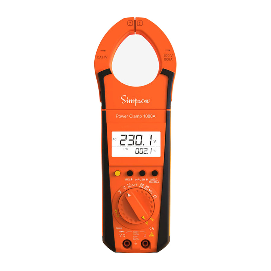 Simpson Electric 50126 Digital Power Clamp, 3-Phase Power Measurement, Rotational Jaw, 1000V, 1000A AC/DC