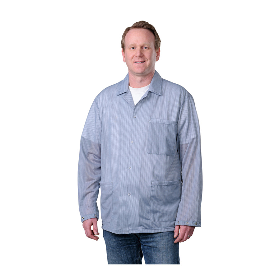 Desco 73891 Statshield® Static Dissipative Jacket with Snap Cuffs, Grey, Small