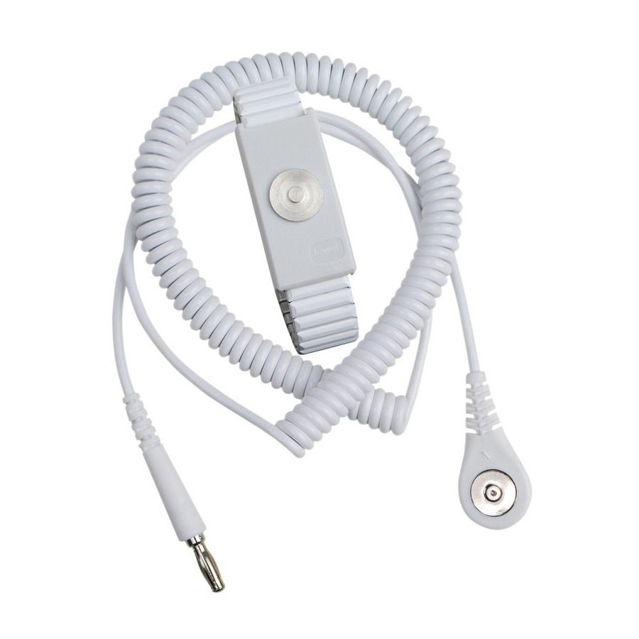 Desco 09212 Jewel MagSnap Adjustable Metal Wrist Strap, White, 10' Cord, Class 1000 Packaging