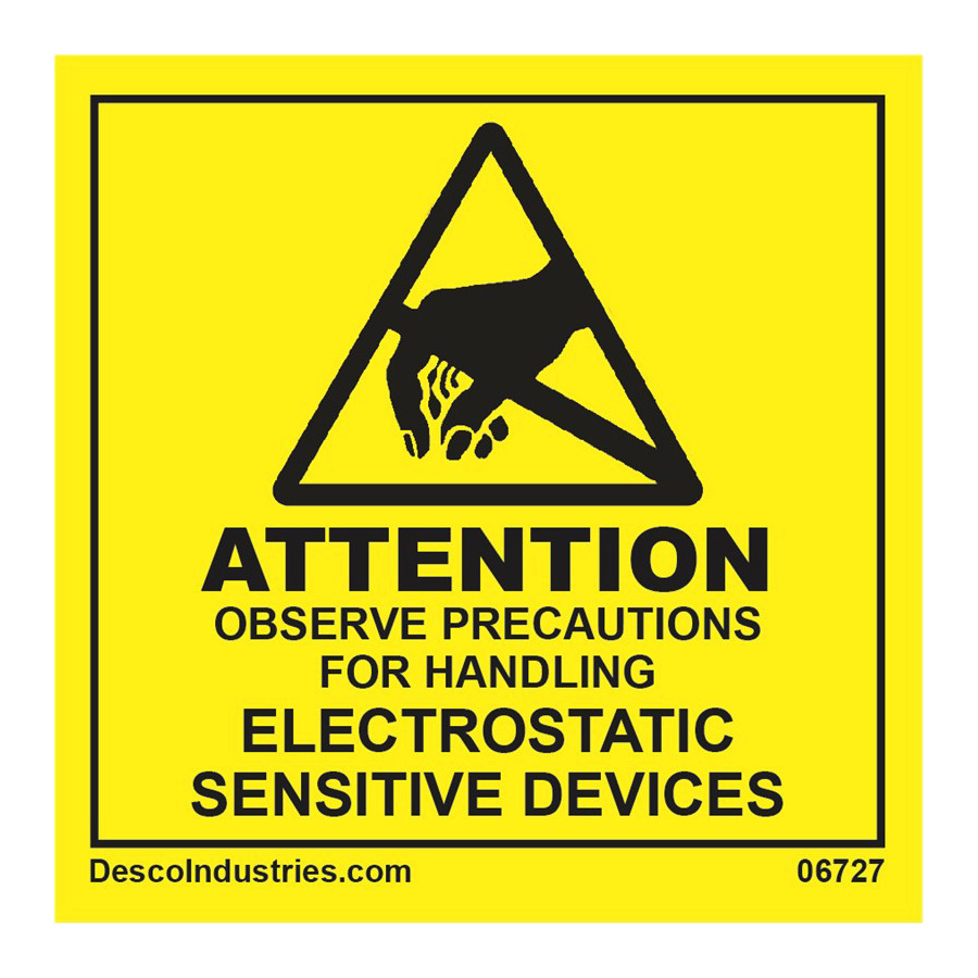 Desco 06727 Caution Attention Labels, MIL-STD-129N, 2" x 2", 500/Roll