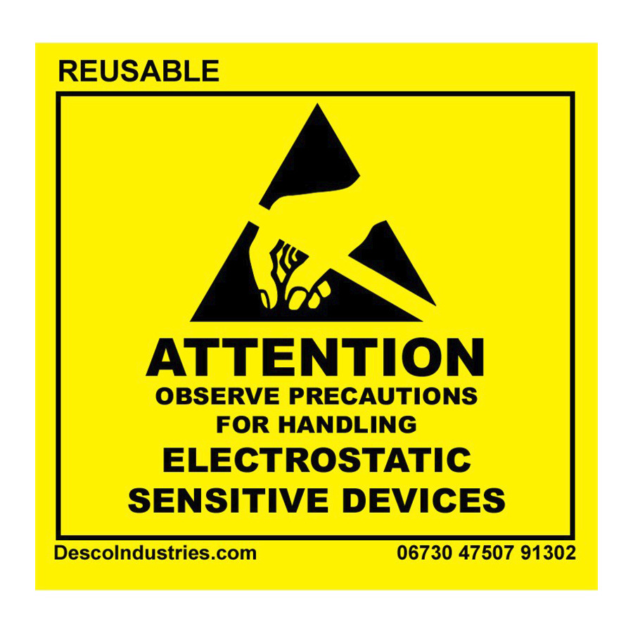 Desco 06730 Reusable English Static Awareness Labels, 2" x 2", 500/Roll