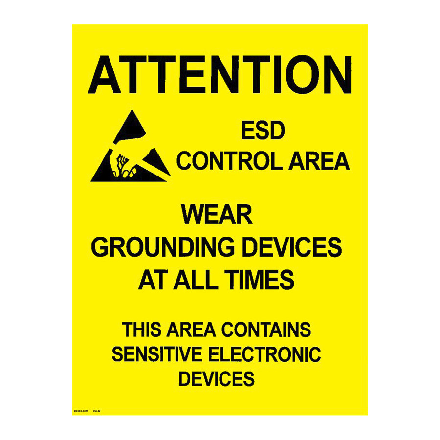 Desco 06742 Attention ESD Area Warning Sign, 17" x 22" , 5/Pkg