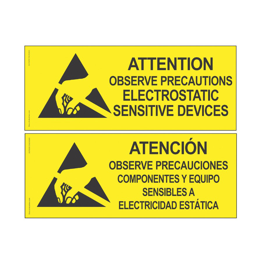 Desco 06750 Static Sensitive Area Warning Sign, Bilingual 2-Sided