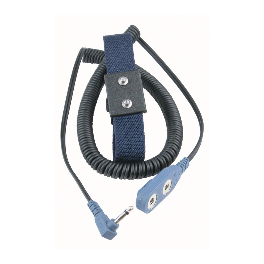 Desco 19851 Dual Wire Wrist Strap, Adjustable, 4mm Snaps, 12' Rt Angle Cord