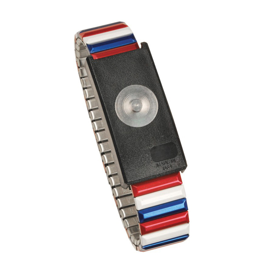 Desco 09201 Red/White/Blue Metal Adjustable Wrist Strap, 4mm MagSnap