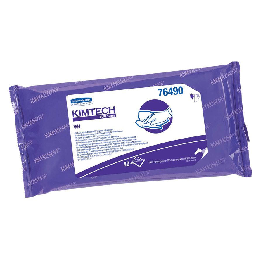 Kimberly-Clark 76490 Cleanroom Wipes, Kimtech W4, Sterile PreSat Alcohol, 9"x11", 40/Pk, 10/Cs