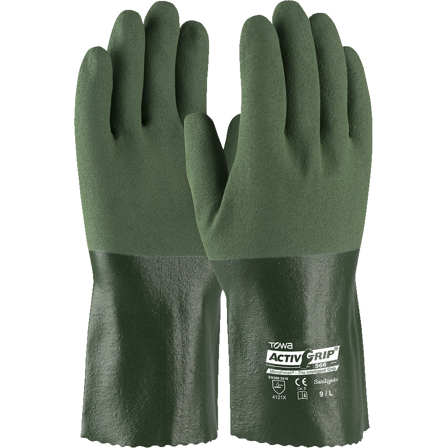 Towa 56-AG566/XL Gloves, Chemical Resistant, Nitrile MicroFinish Grip, 13G Cotton-Poly Liner, 12in Length, X-Large