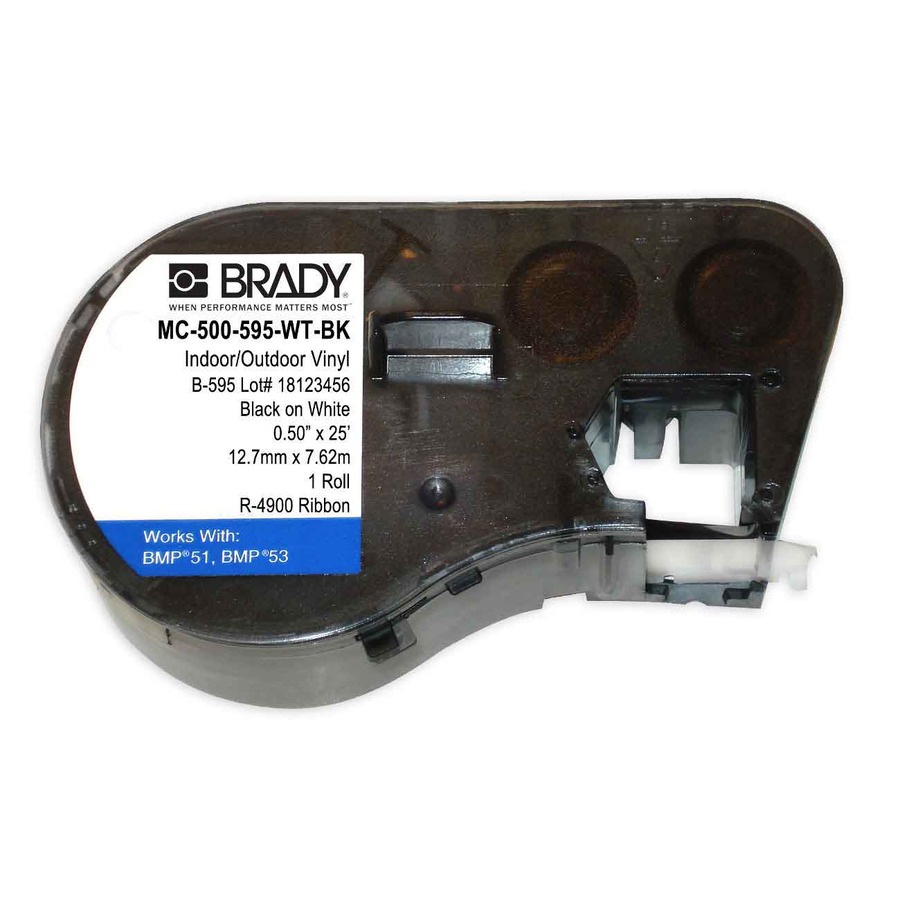 Brady MC-500-595-WT-BK MC-500-595-WT-BK VINYL .5"x25' IN/OUT LABELS