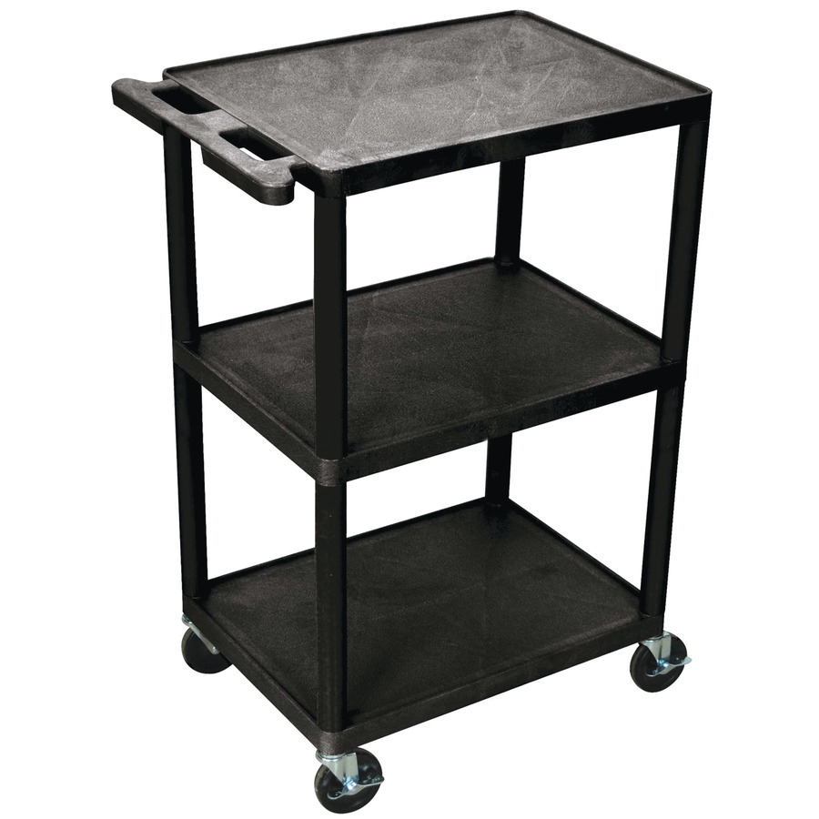 Luxor HE42-B Utility Cart, 3 Shelf, Structural Foam Plastic, 18" x 24" x 43", Black