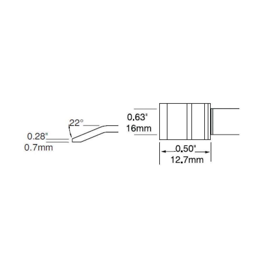 Metcal PTTC-805 16mm x 12.7mm (.63" x .50"), Blade Bent 22° Tweezer Tips, Pkg/2