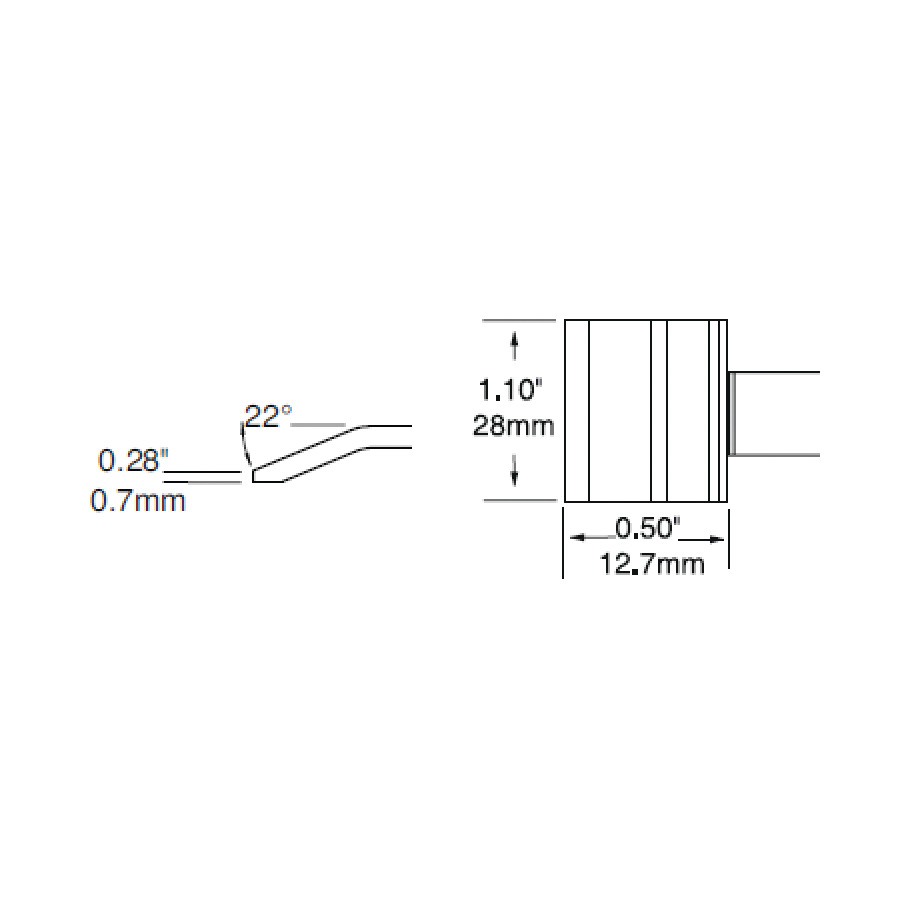 Metcal PTTC-807 28mm x 12.7mm (1.1" x .50"), Blade Bent 22° Tweezer Tips, Pkg/2