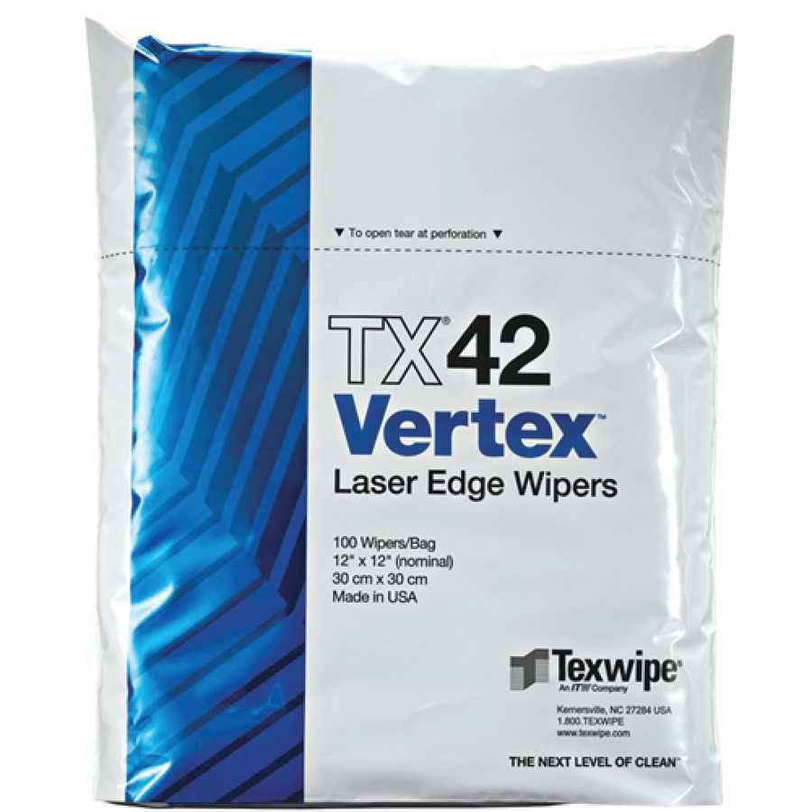 ITW Texwipe TX42 Cleanroom Wipes, Vertex Polyester, 12"x12", 1,000 Wipes/Case