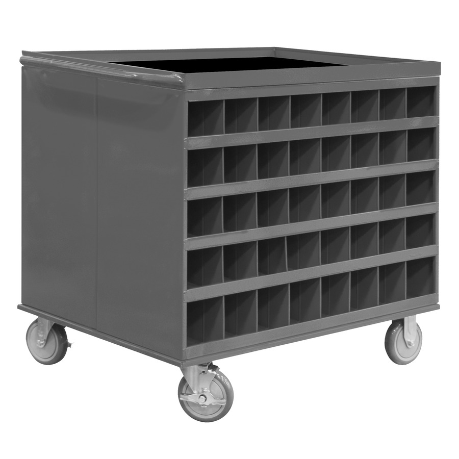 Durham Mfg 664-95 Stock Cart, 2 Sided, 80 Open Bins, All Lids Up, Polyurethane Caster, Gray, 34in x 24in x 30in