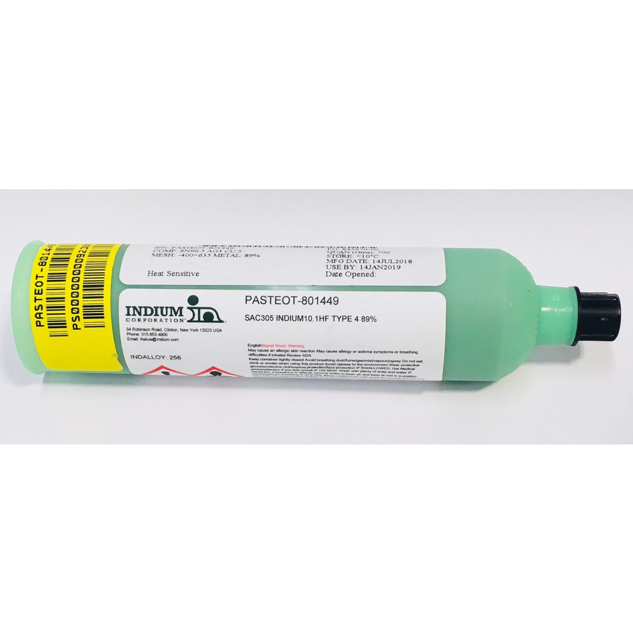 Indium Solder 10.1-HF-700GM No-clean Solder Paste, Halogen-Free, Pb-Free, T4 ,96.5/3/5, 700g Cartridge