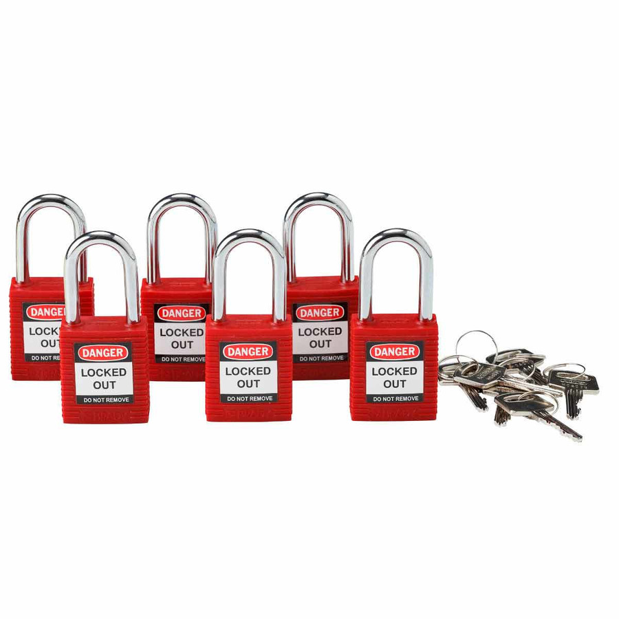 Brady 105890 LOTO Safey Padlock, Keyed Alike, 6/Pkg