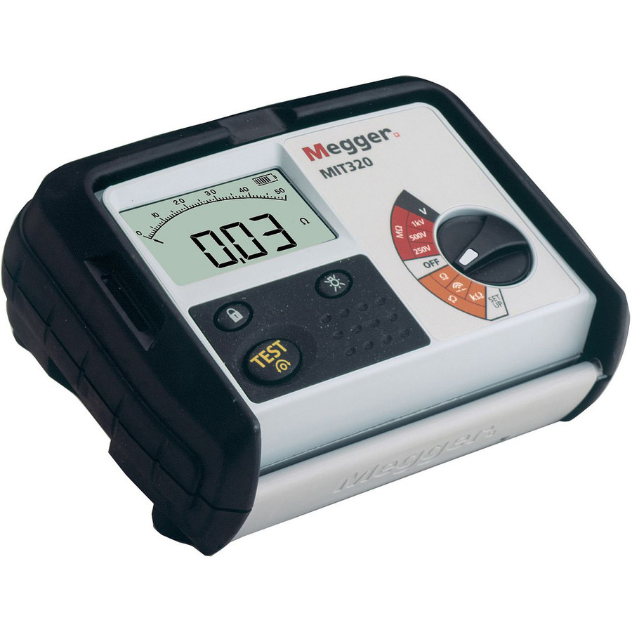 Megger MIT320 Insulation Tester, 1000 V, 500 V, 250 V, 999 MOhm, 3% Accuracy, Backlit Display, CAT III, MIT300 Series