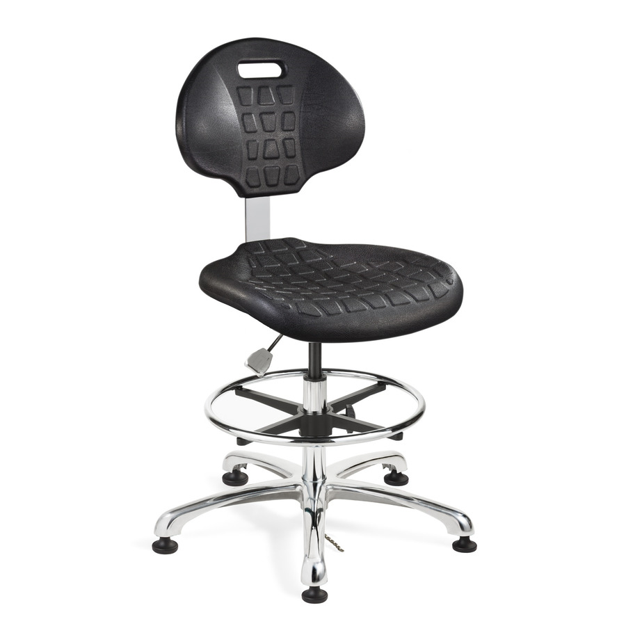 Bevco 7550E Polyurethane Chair, ESD, Black, Polished Aluminum Base, Adj. Height 20.5"-30.5", Everlast Series