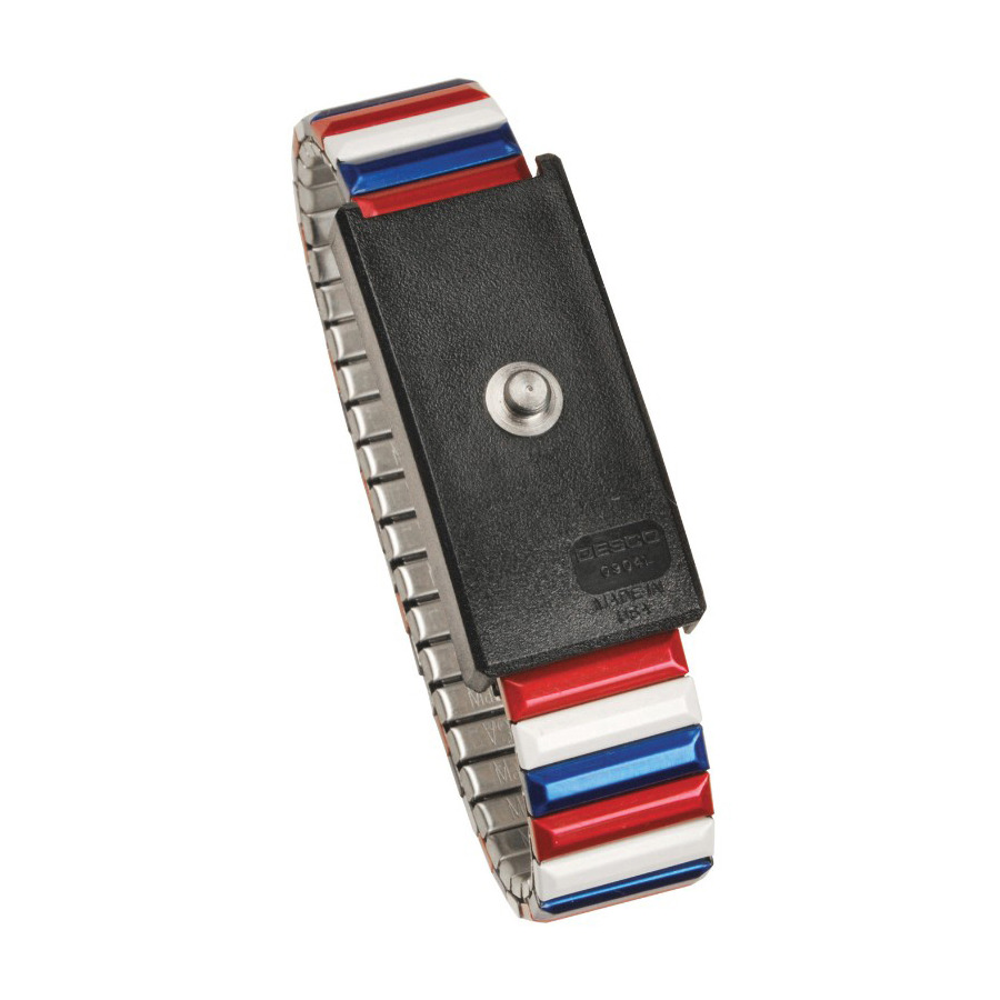 Desco 09200 Red/White/Blue Metal Adjustable Wrist Strap, 4mm Stud