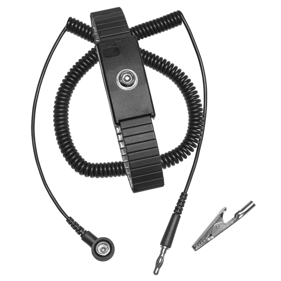 Techni-Pro 758ST1066 Wrist Strap, Adjustable, Metal 1/4" (7mm) Snap, 12 ft. Cord, Black