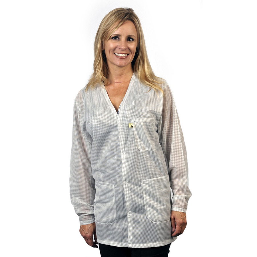 Tech Wear VOJ-13C-M Tech Wear White Jacket W/ESD Knit Cuffs Medium