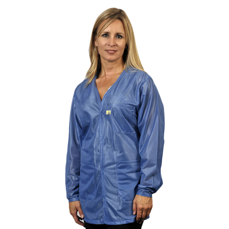 Tech Wear VOJ-23KEY-SM V-Neck Lab Jacket, Hip Length, Key Opt, Blue, Size Small