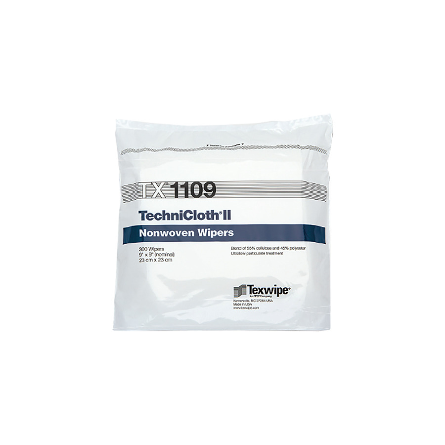 ITW Texwipe TX1109 Cleanroom Wipes, TechniCloth II 9"x9" Cellulose/Polyester 300/Bag