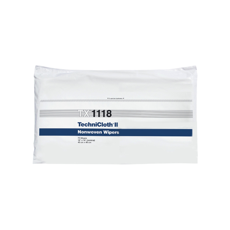 ITW Texwipe TX1118 Cleanroom Wipes, TechniCloth II Polyester/Cellulose Blend, 18"x18", 75/Bag