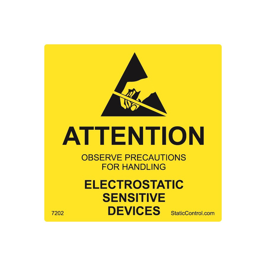 SCS 7202 Attention Label, Electrostatic Sensitive Devices, Destructible, 2" X 2", RS-471, 500/Roll