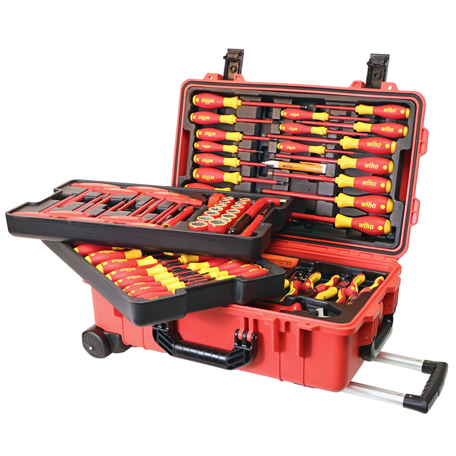 Wiha 32800 Tool Kit, Deluxe, Insulated, Electrician's, w/Rolling Case, 80 Pieces