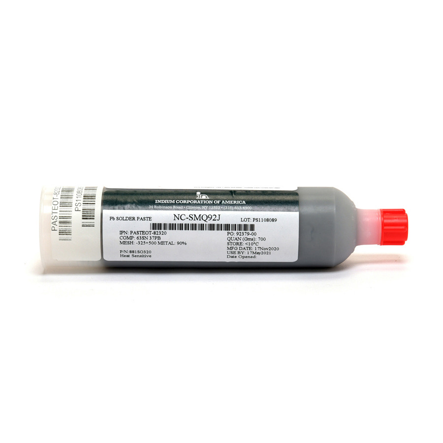 Indium Solder IND-82320-700C No-Clean Solder Paste, Halogen-Free, 63/37 NC-SMQ92J Type 3, 700g Cartridge