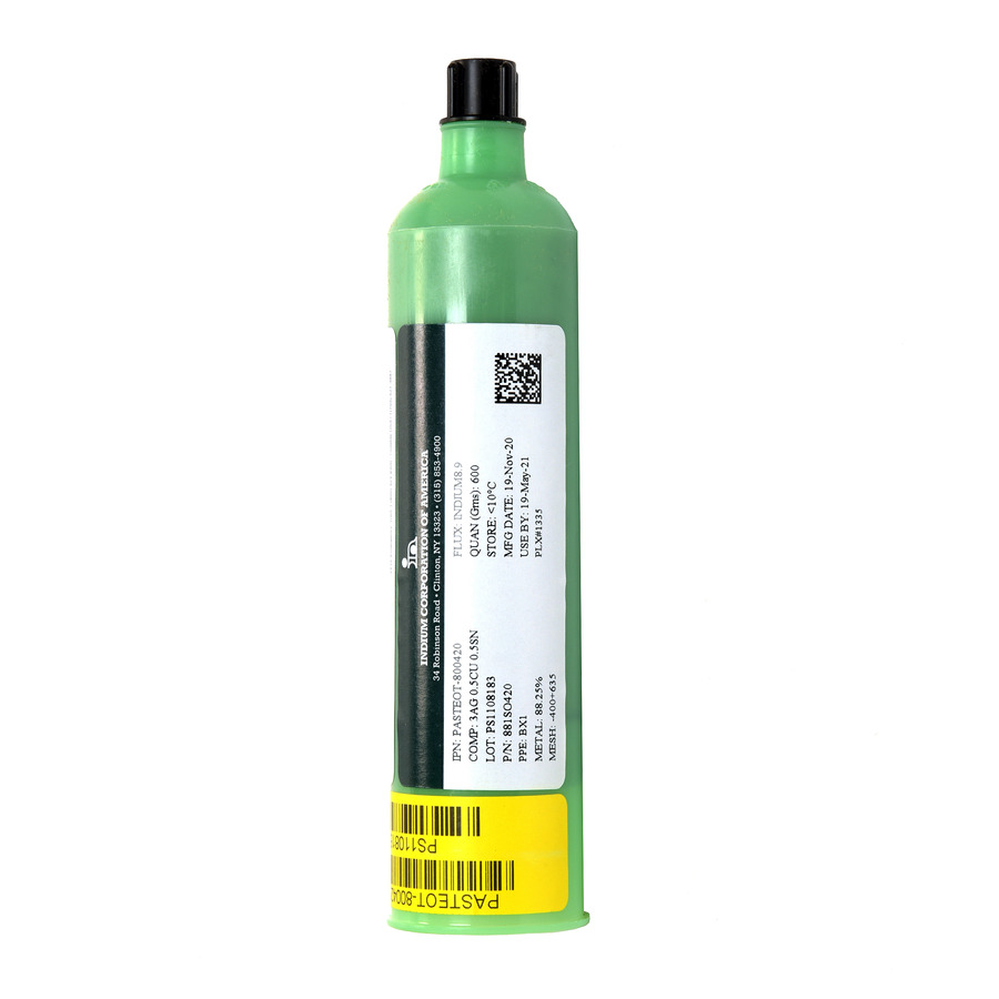 Indium Solder IND-800420-600C No-Clean Solder Paste, 8.9 Type 4 SAC305, 600g Cartridge