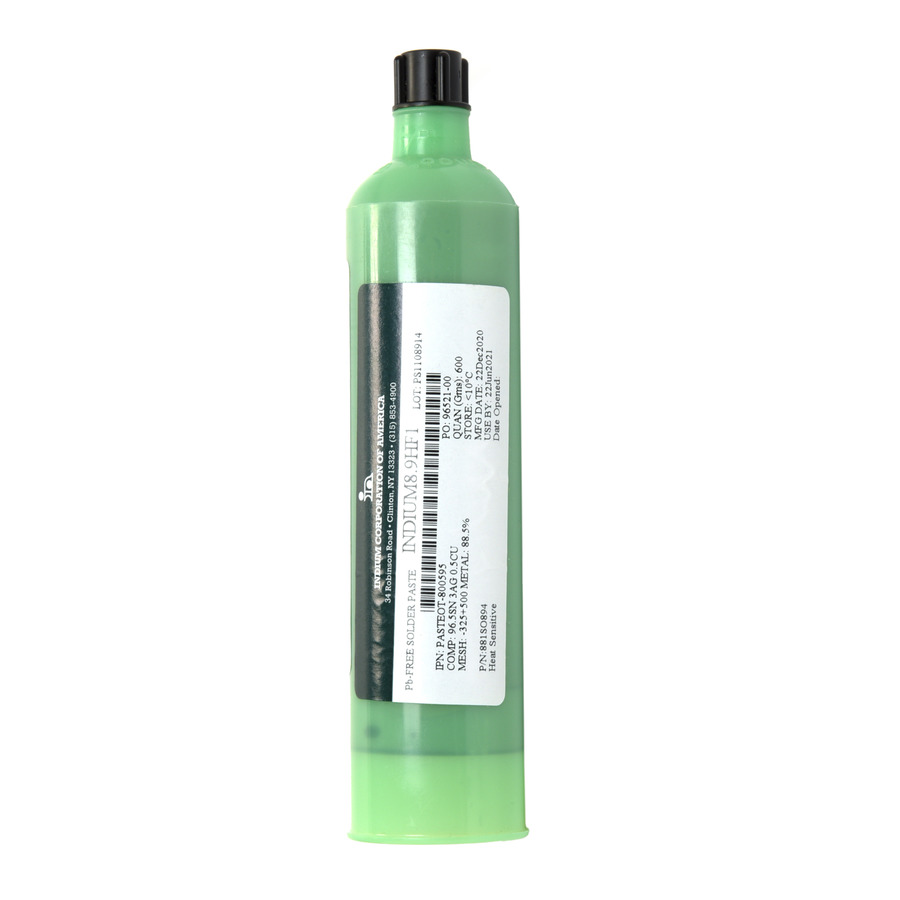 Indium Solder IND-800595-600C No-Clean Solder Paste, Halogen-Free, 8.9HF-1 Type 3 SAC305, 600g Cartridge