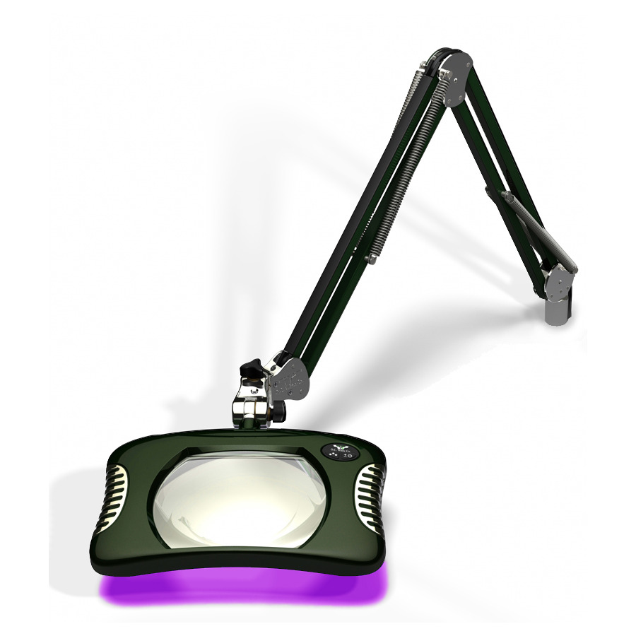 O.C. White 82400-4-UV-RG Combo Ultraviolet/Visible LED Magnifying Lamp, 7x5.25" Rect, 4 Diop 2x, 43", ESD, Grn, Green-Lite