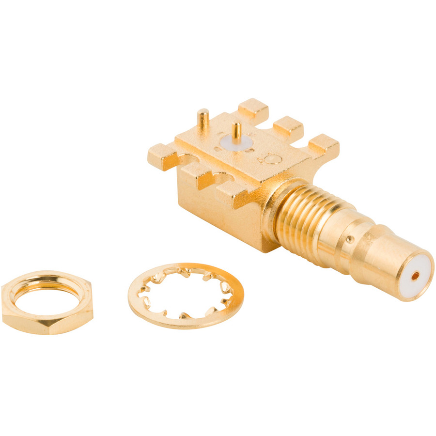 Amphenol RF 930-111J-51P RF QMA Connector, Right Angle, Jack, PCB, Surface Mount, Bulkhead, 50 Ohm