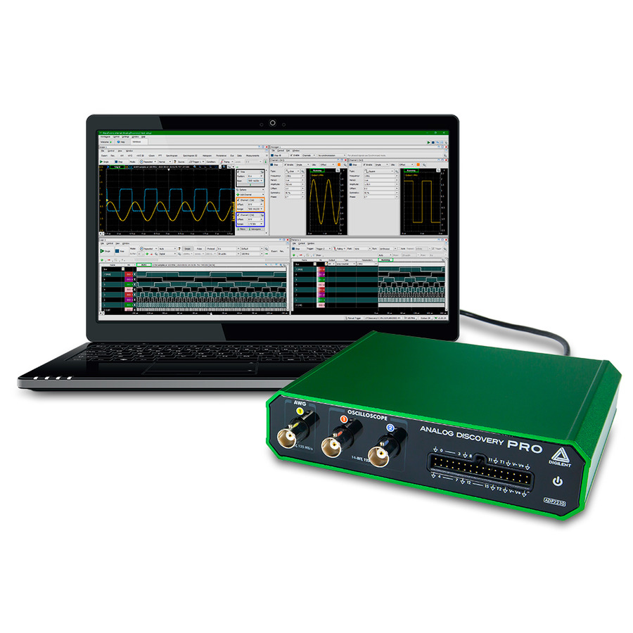 Digilent ADP2230 Analog Discovery Pro Mixed Signal Oscilloscope & Laptop
