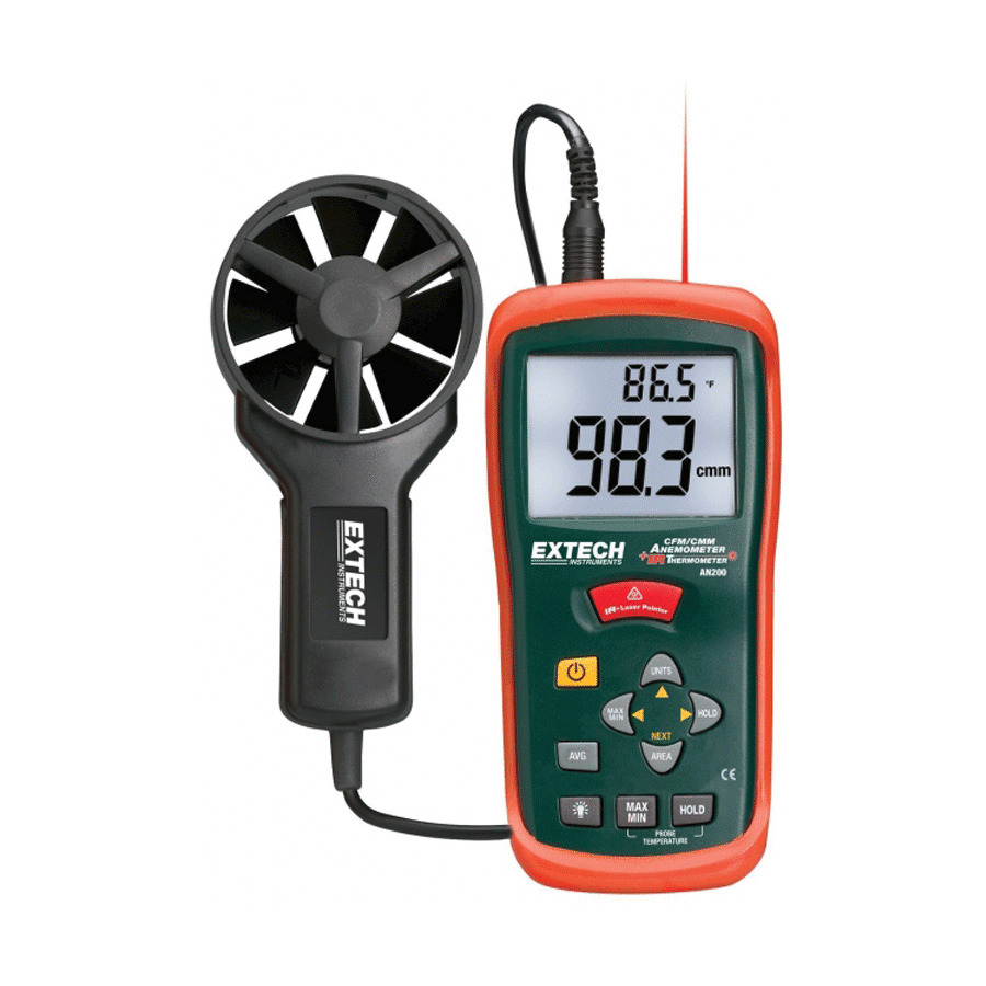 Extech AN200-NIST CFM/CMM Mini Thermo-Anemometer with built-in InfraRed Thermometer and NIST