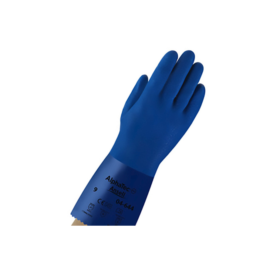 Ansell 4644080 Gloves, AlphaTec 04-644, Medium-Duty, Chemical Protection, PVC Supported, Cotton Liner, Size 8