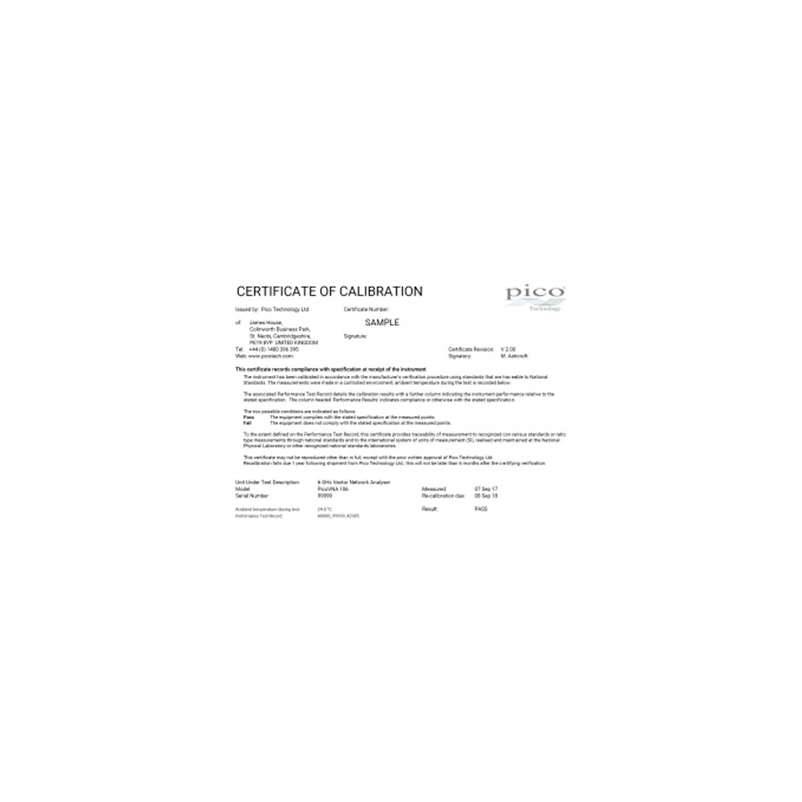 Pico Technology CC046 Calibration Certificate And Data For PicoVNA