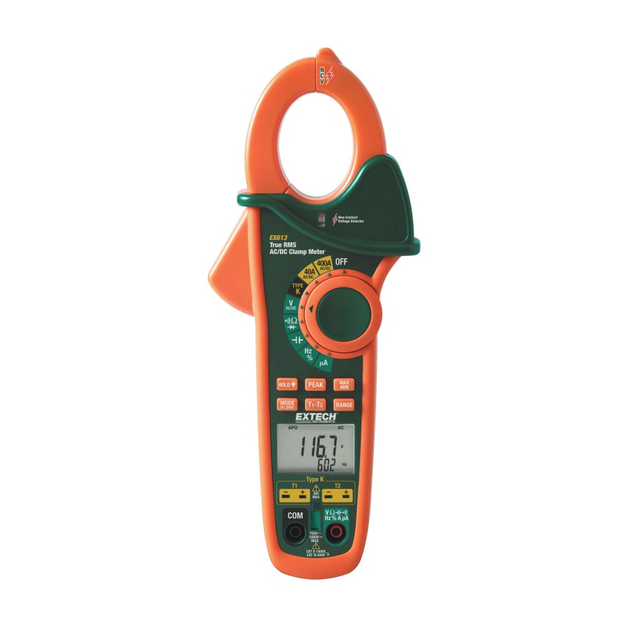 Extech EX613 Dual Input AC/DC Clamp Meter, NCV, 400A AC