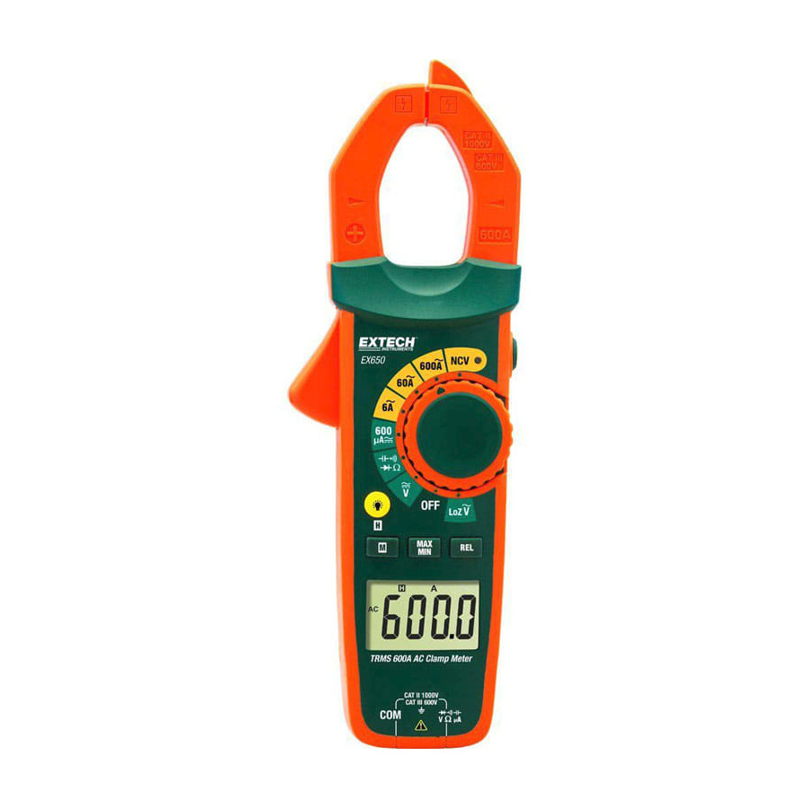 Extech EX655 True RMS AC/DC Clamp Meter, NCV, 600A