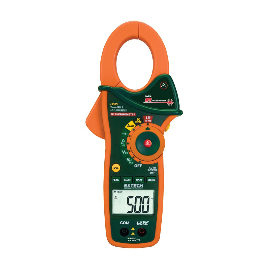 Extech EX820 Clamp Meter, 1000A True RMS AC with IR Thermometer