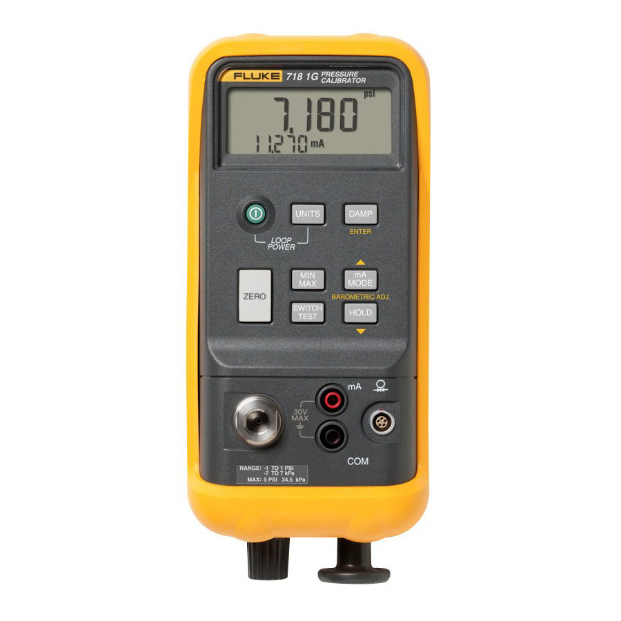 Fluke FLUKE-718 300G Pressure Calibrator, 12-300psi, 0.01psi, Protective Yellow Holster, LCD Display