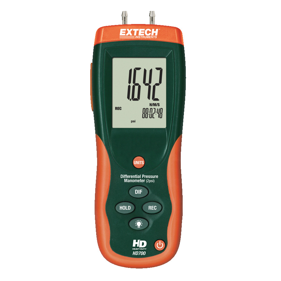 Extech HD700 Pressure Meter, Differential, Low Range, 2psi, High Resolution, 11 Units of Measure