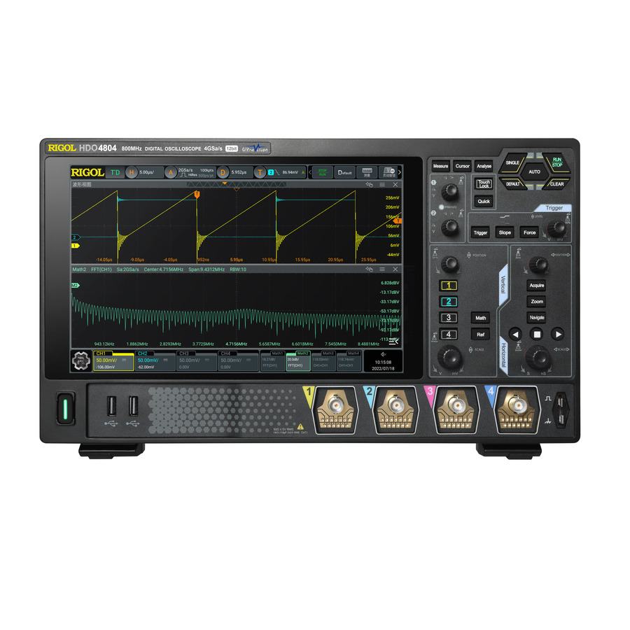 RIGOL HDO4204 Digital Oscilloscope, 4 CH, 200MHz, 4 Gsa/sec, 250 Mpts, 12 Bit, HDO4000 Series