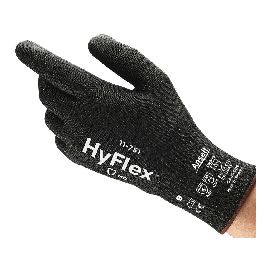 HyFlex 11751100 Gloves, Cut-Resistant, Polyurethane, Dirt Masking, Long-Lasting Wear, HyFlex 11-751, Size 10