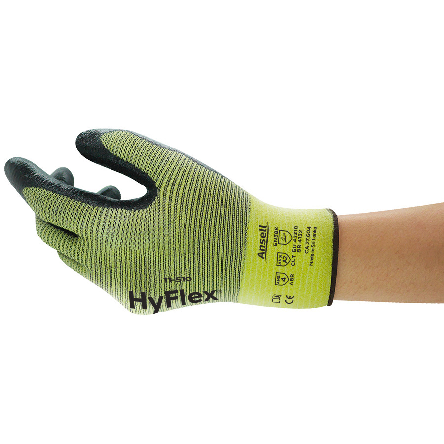 Ansell 205747 Gloves, HyFlex 11-510, Nitrile, Green/Black, Size 10