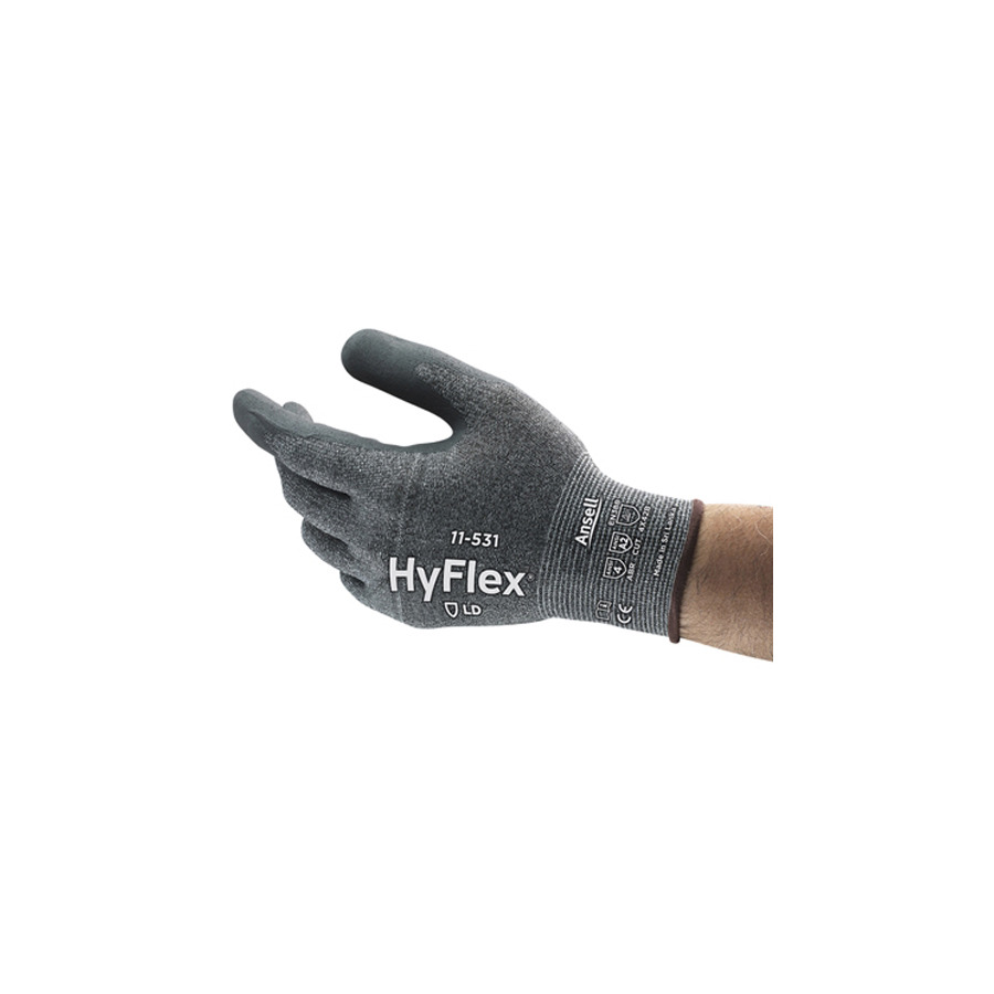 Ansell 11-531 Gloves, Nitrile, Cut-Resistant, Spandex Lining, Black/Gray, Size 8