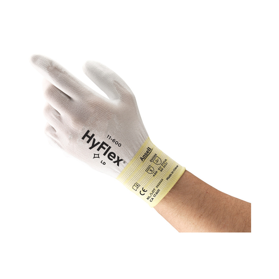 Ansell 11-600-5 Gloves, HyFlex, Polyrethane, White, 2X-Small, 12/Pkg